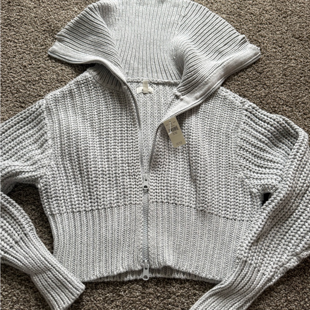 Aerie Gray Chunky Knit Cardigan Sweater
